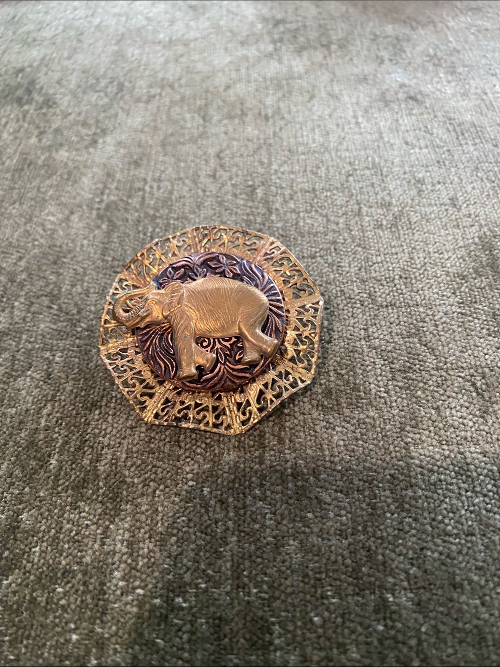 Gold and Bronze Elephant Filigree Brooch
